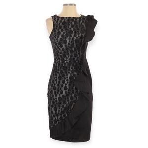 EVA FRANCO Black Lace Polka Dot Ruffle Sheath Dress 2 Sample XS Classic Goya NEW